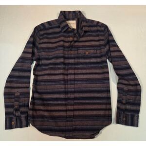 Aéropostale Striped Flannel Button Up Shirt Small Brown Blue Long Sleeve
